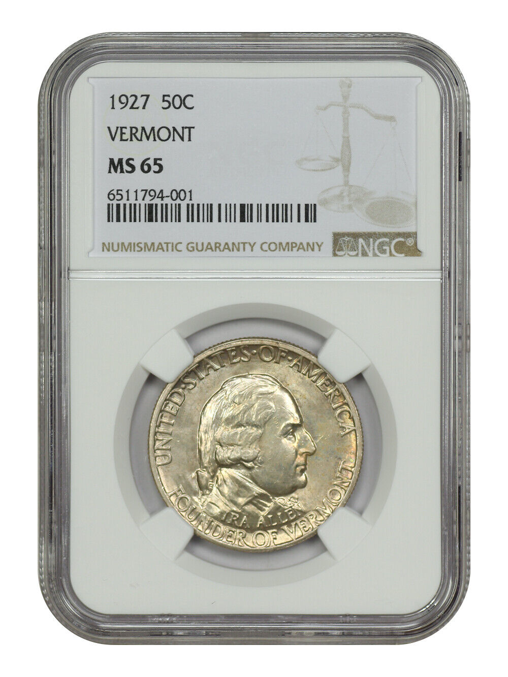 1927 50C Vermont NGC MS65 - Classic Silver Commemorative - Popular Scarce Issue