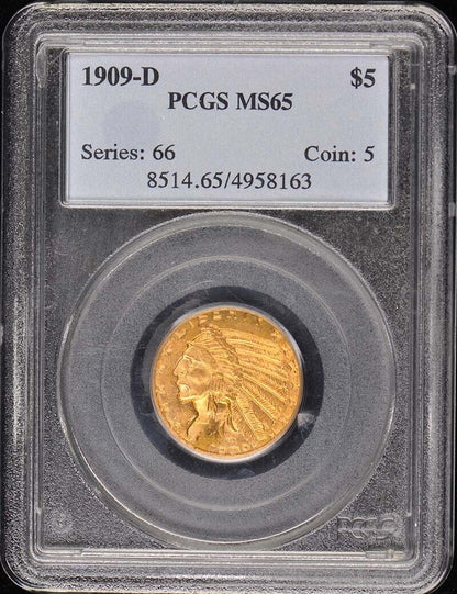 1909-D $5 Indian Head PCGS MS65