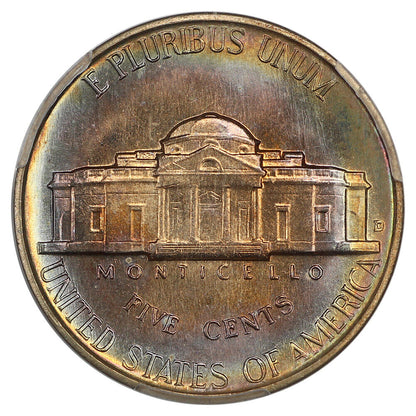 1941-D 5C CACG MS67+ - Jefferson Nickel - Rainbow Toning