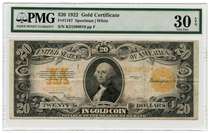 FR. 1187 1922 $20 Gold Certificate PMG Choice VF30 EPQ - Other