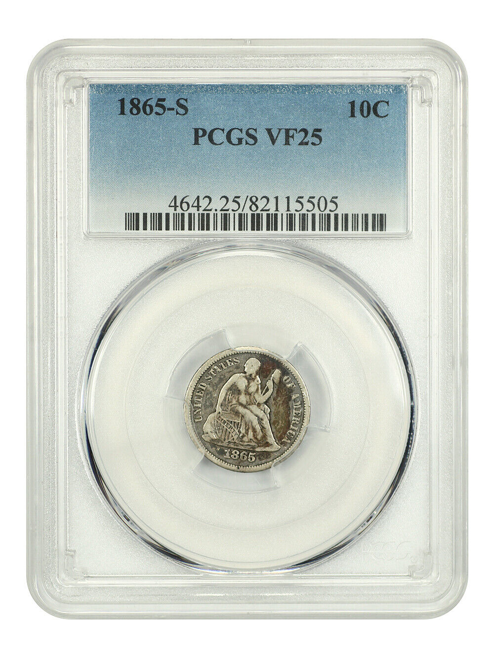 1865-S 10C PCGS VF25 - Liberty Seated Dime