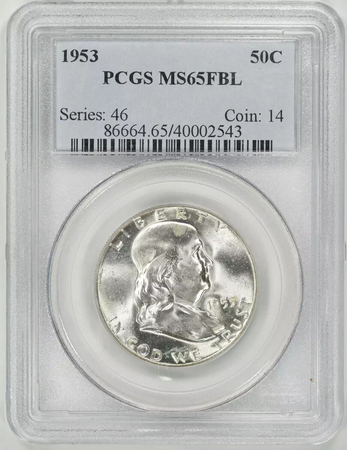 1953 FRANKLIN HALF DOLLAR 50C PCGS MS 65 FBL MINT UNC - FULL BELL LINES (543)