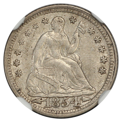 1854 H10C NGC AU55 (Arrows) - Liberty Seated Half Dime