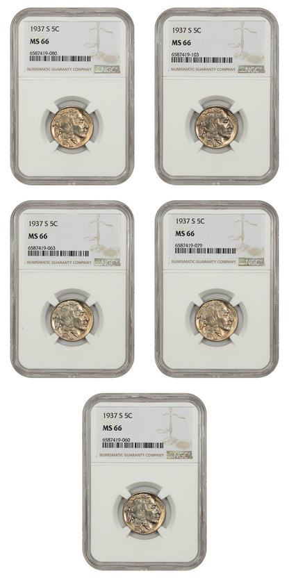 Lot of 1937-S 5C NGC MS66 (5 Coins)