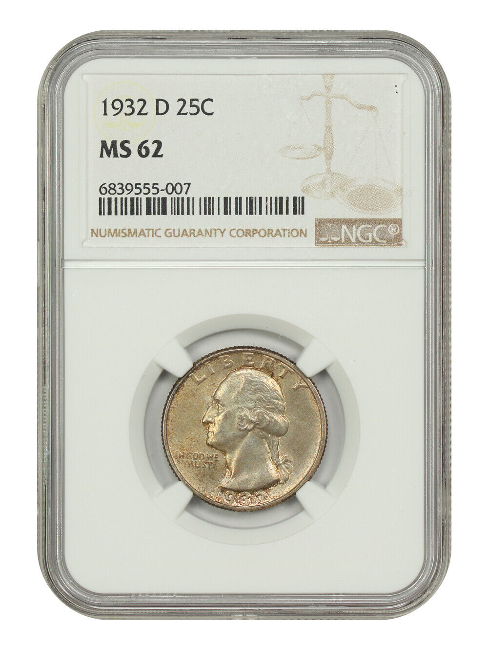 1932-D 25C NGC MS62 - Washington Quarter - Popular Key Date