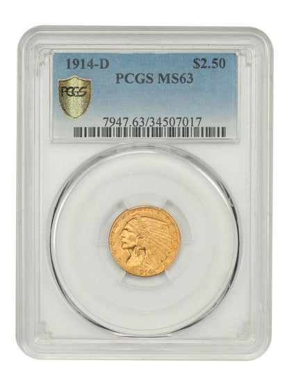 1914-D $2.50 PCGS MS63 - Indian $2.5 - Better Date