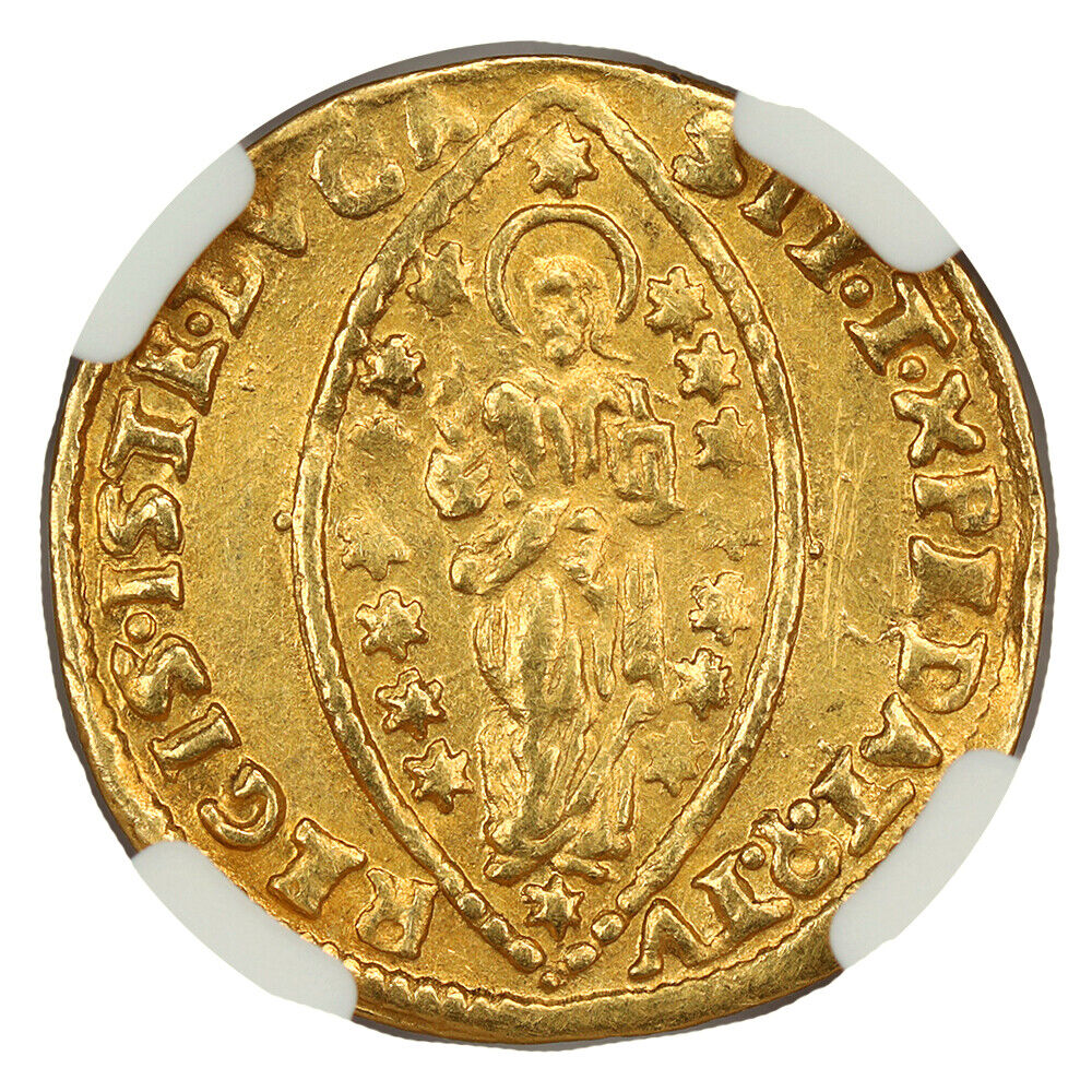 Venice: (1709-22) Zecchino NGC AU Details (Giovanni Corner II, Spot Removed)