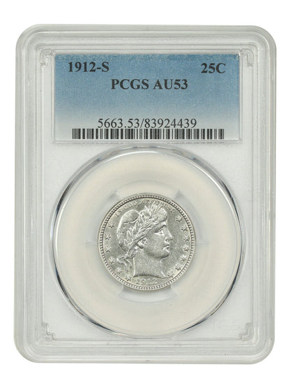 1912-S 25C PCGS AU53 - Barber Quarter