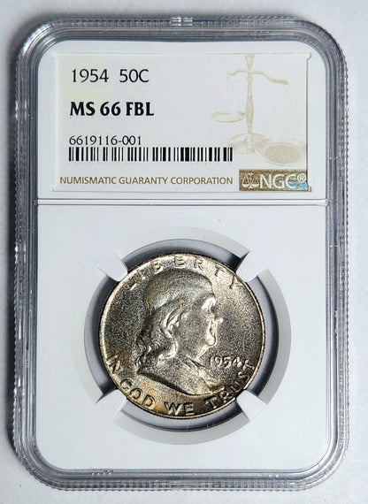 1954 P Franklin Half Dollar NGC MS-66 FBL - ORIGINAL!