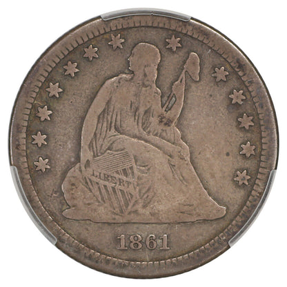 1861-S 25C CACG Fine 15 - Liberty Seated Quarter - Civil War Era Issue