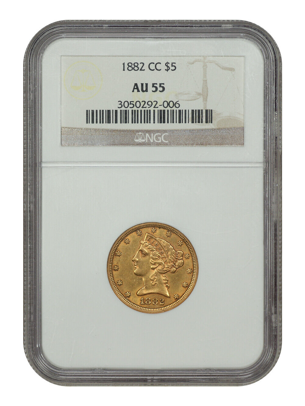 1882-CC $5 NGC AU55 - Liberty Head $5