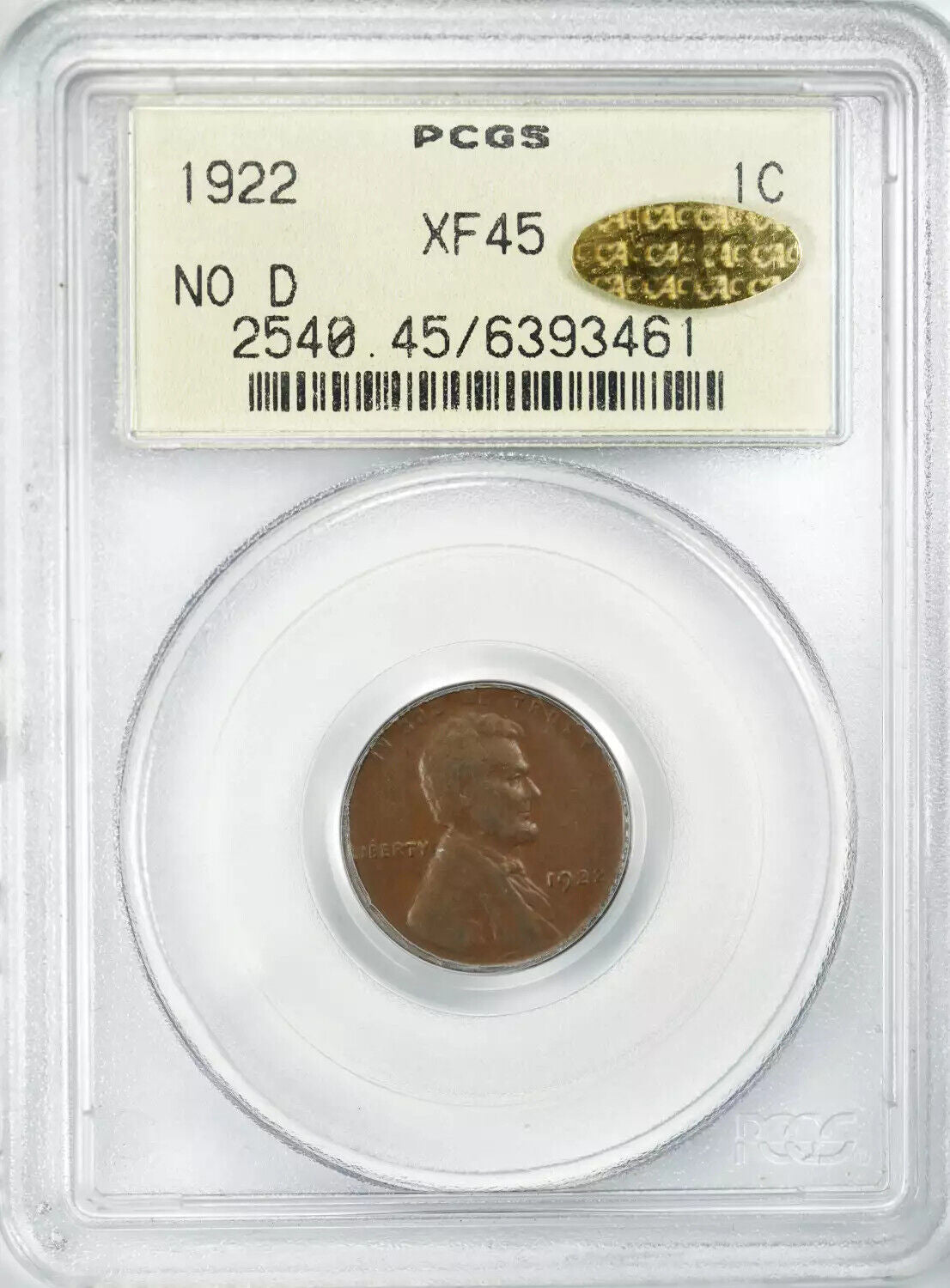 1922 NO D LINCOLN WHEAT CENT PENNY 1C PCGS & CAC CERTIFIED XF 45 EXTRA FINE (461