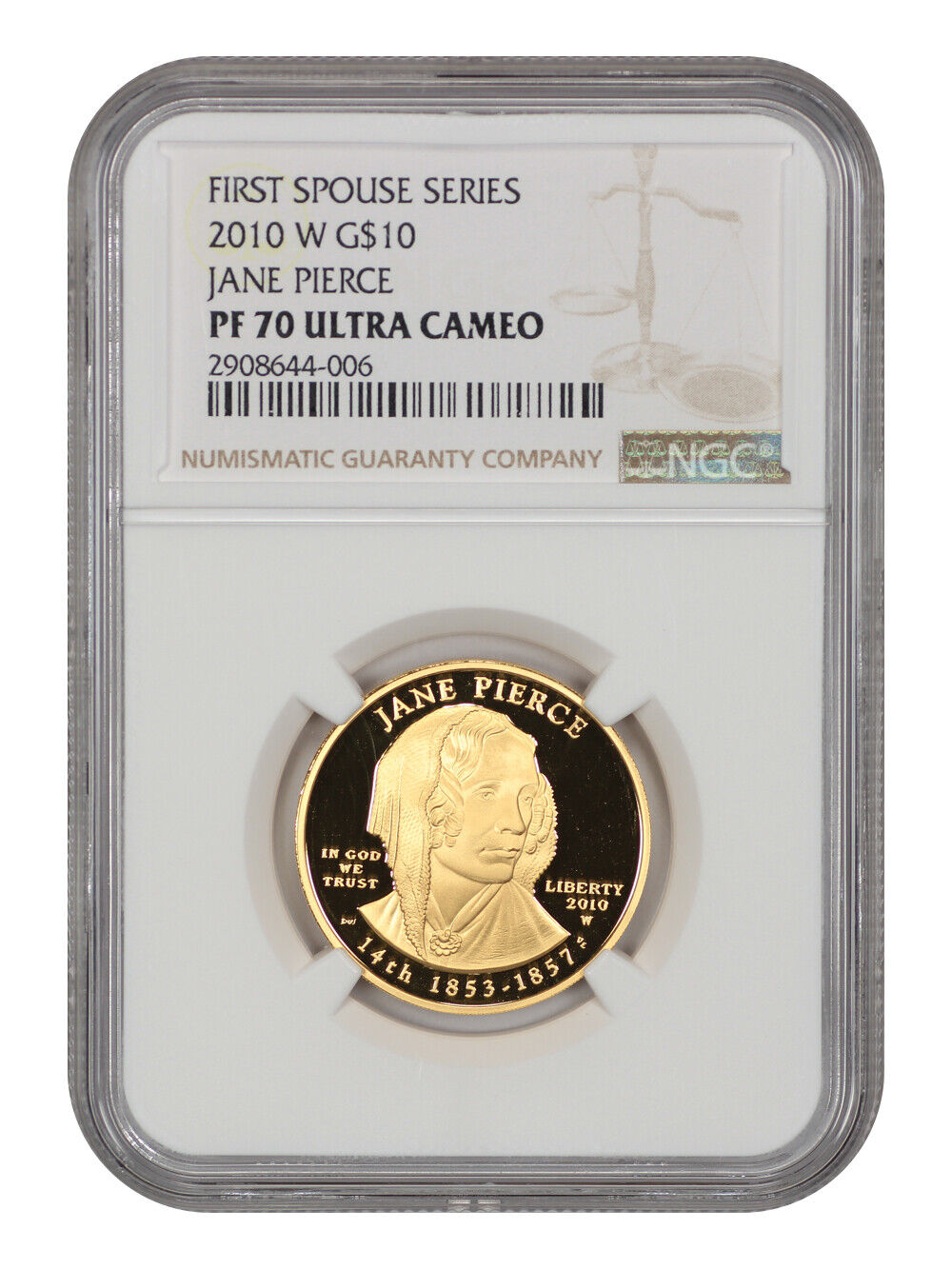 2010-W $10 Jane Pierce NGC PR70DCAM