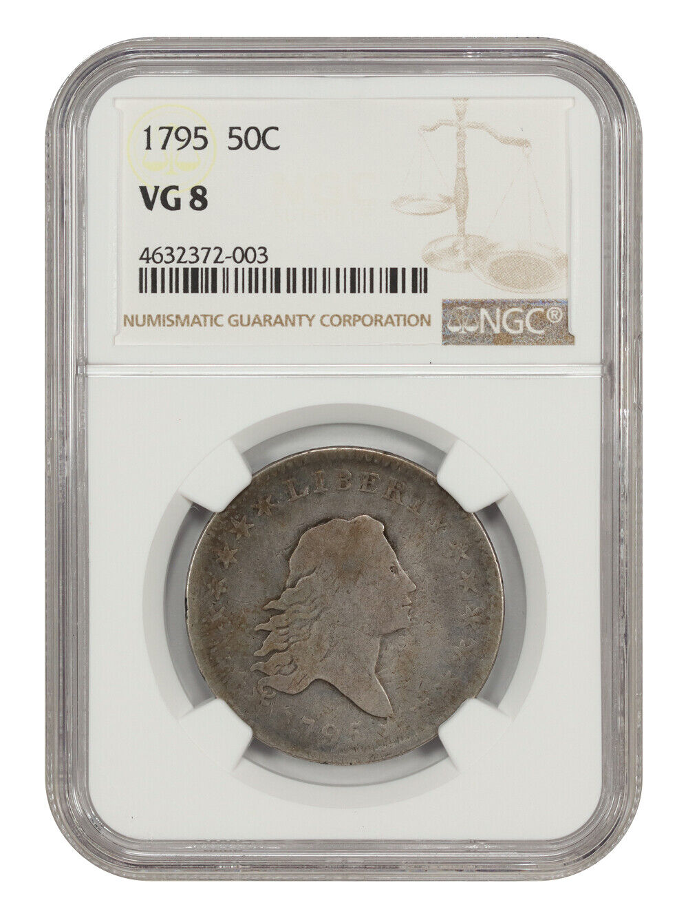 1795 50C NGC VG08 (2 Leaves) - Flowing Hair Half Dollar