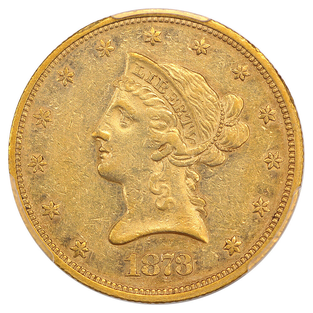 1873 $10 PCGS AU53 ex: D.L. Hansen