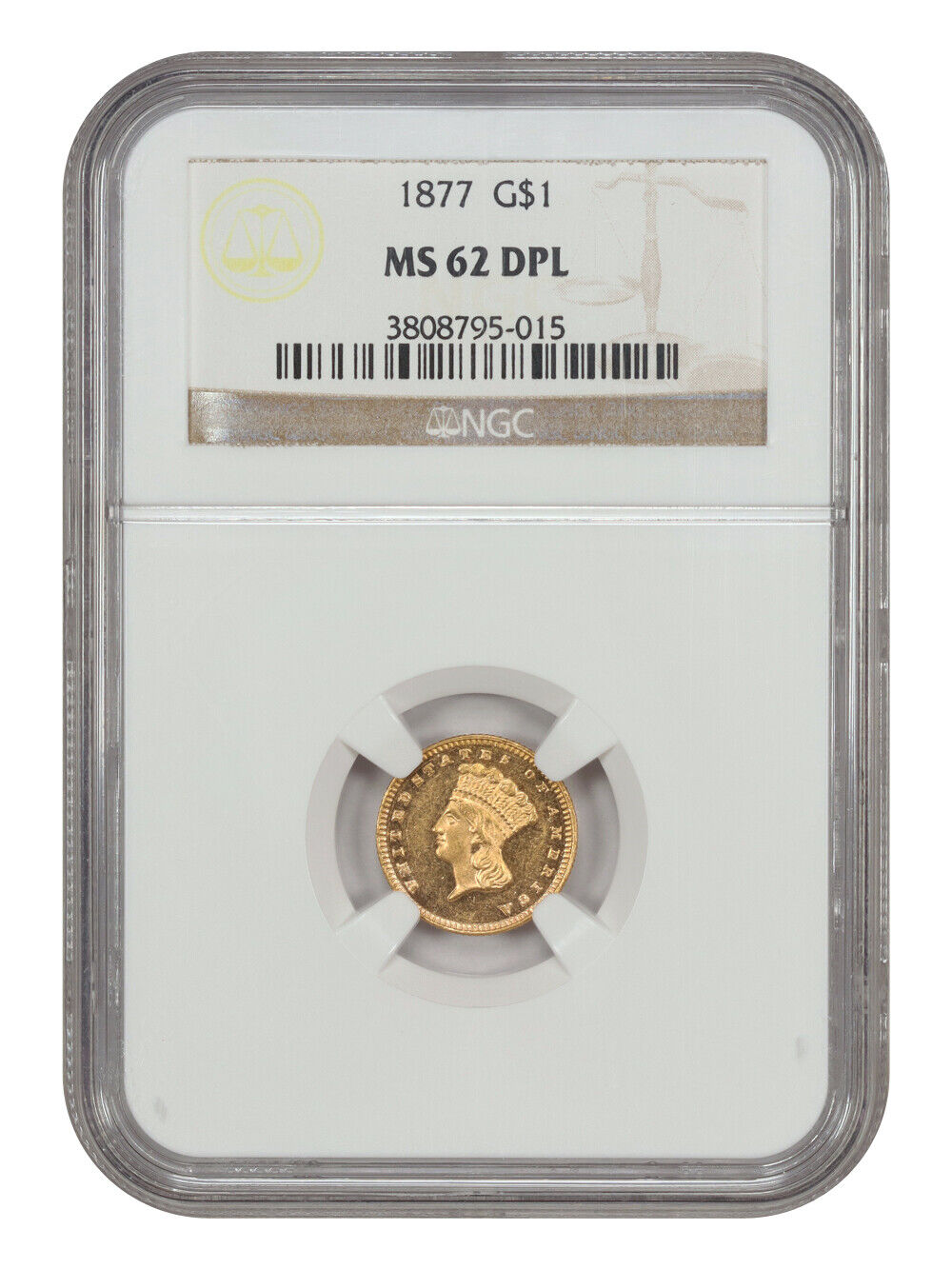 1877 G$1 NGC MS62DMPL - Gold Dollar