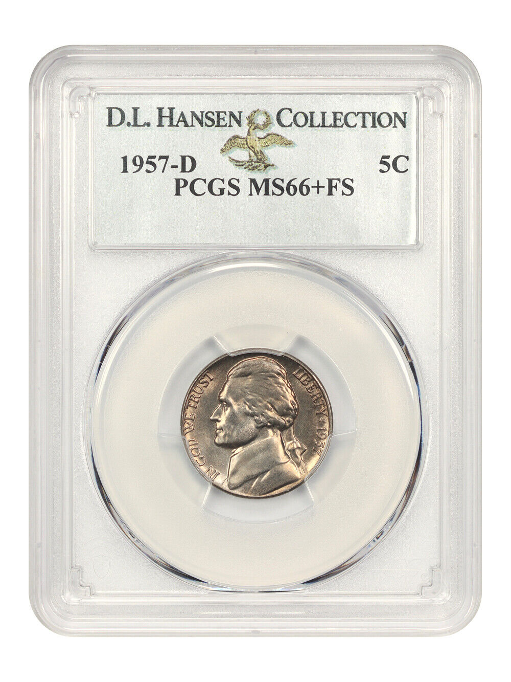 1957-D 5c PCGS MS66+ FS ex: D.L. Hansen