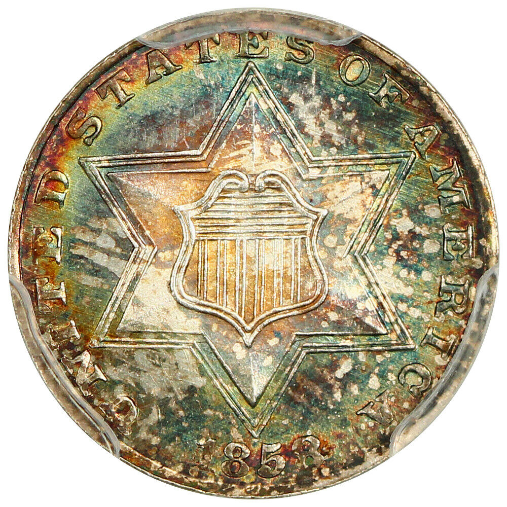 1858 3CS PCGS MS67 ex: D.L. Hansen