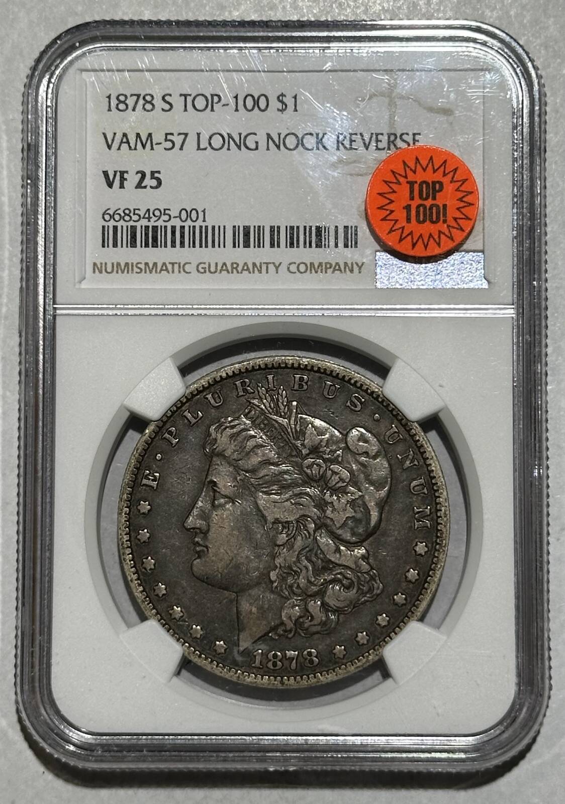 1878 S Morgan Dollar NGC VF-25 S VAM-57 LONG NOCK REVERSE