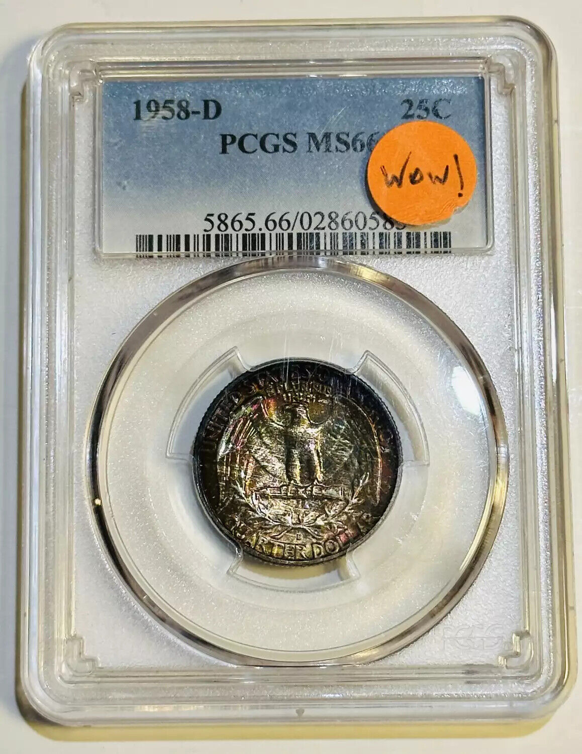 1958 D Washington Quarter PCGS MS-66 Rainbow Toning WOW