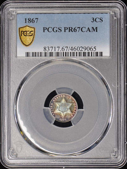 1867 3CS Three Cent Silver PCGS PR67CAM