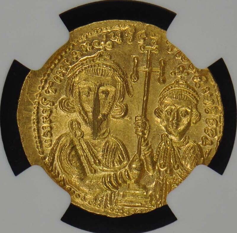 Justinian II, AD 705-711 BYZANTINE EMPIRE Solidus NGC MS60 Christ