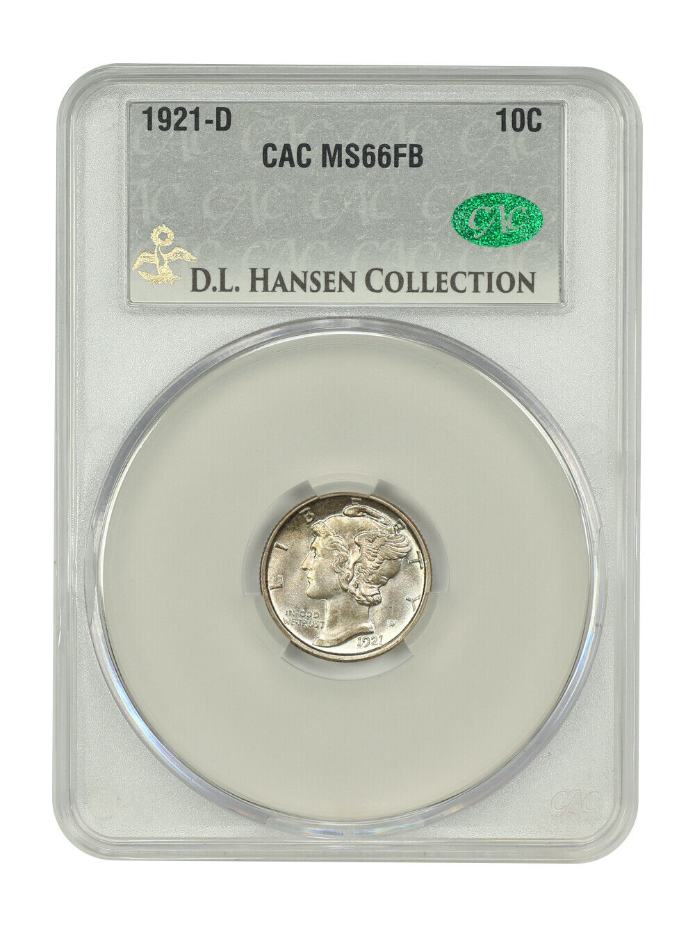 1921-D 10C CACG MS66FB ex: D.L. Hansen - Mercury Dime