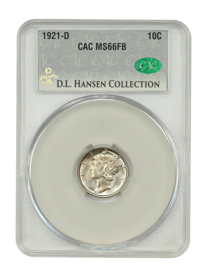 1921-D 10C CACG MS66FB ex: D.L. Hansen - Mercury Dime