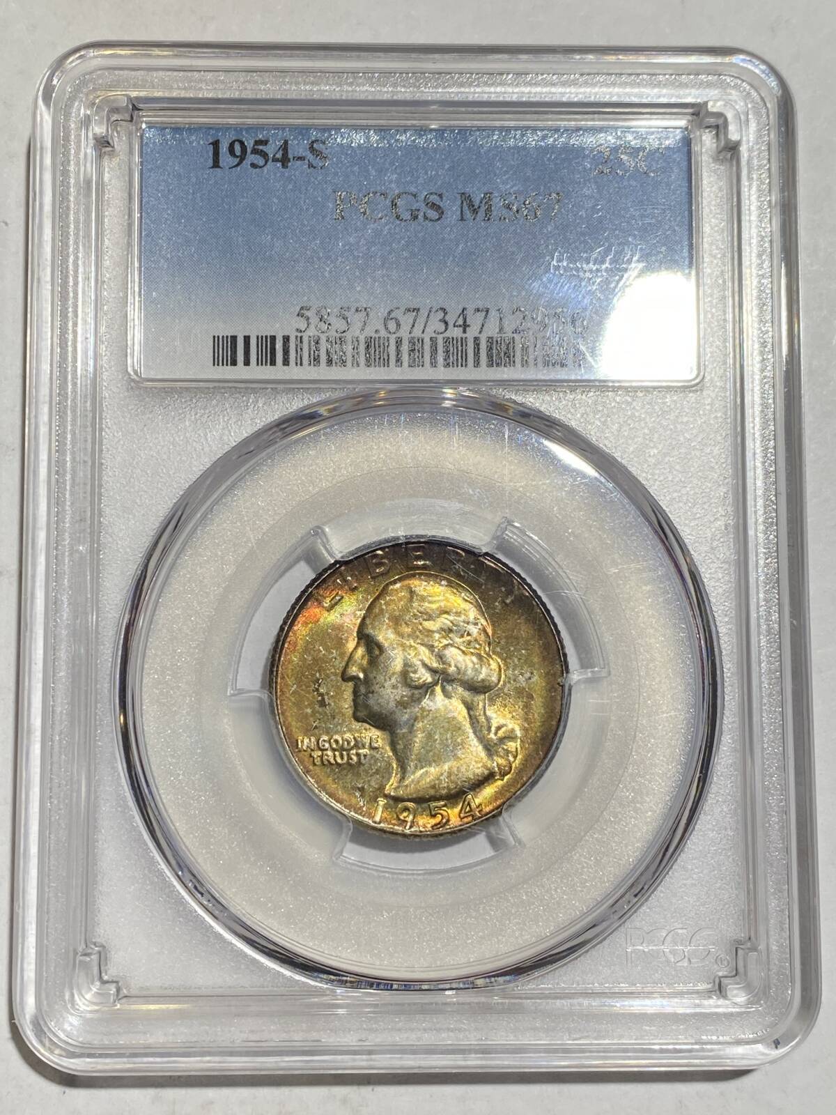 1954 S Washington Quarter PCGS MS-67 Rainbow Toning