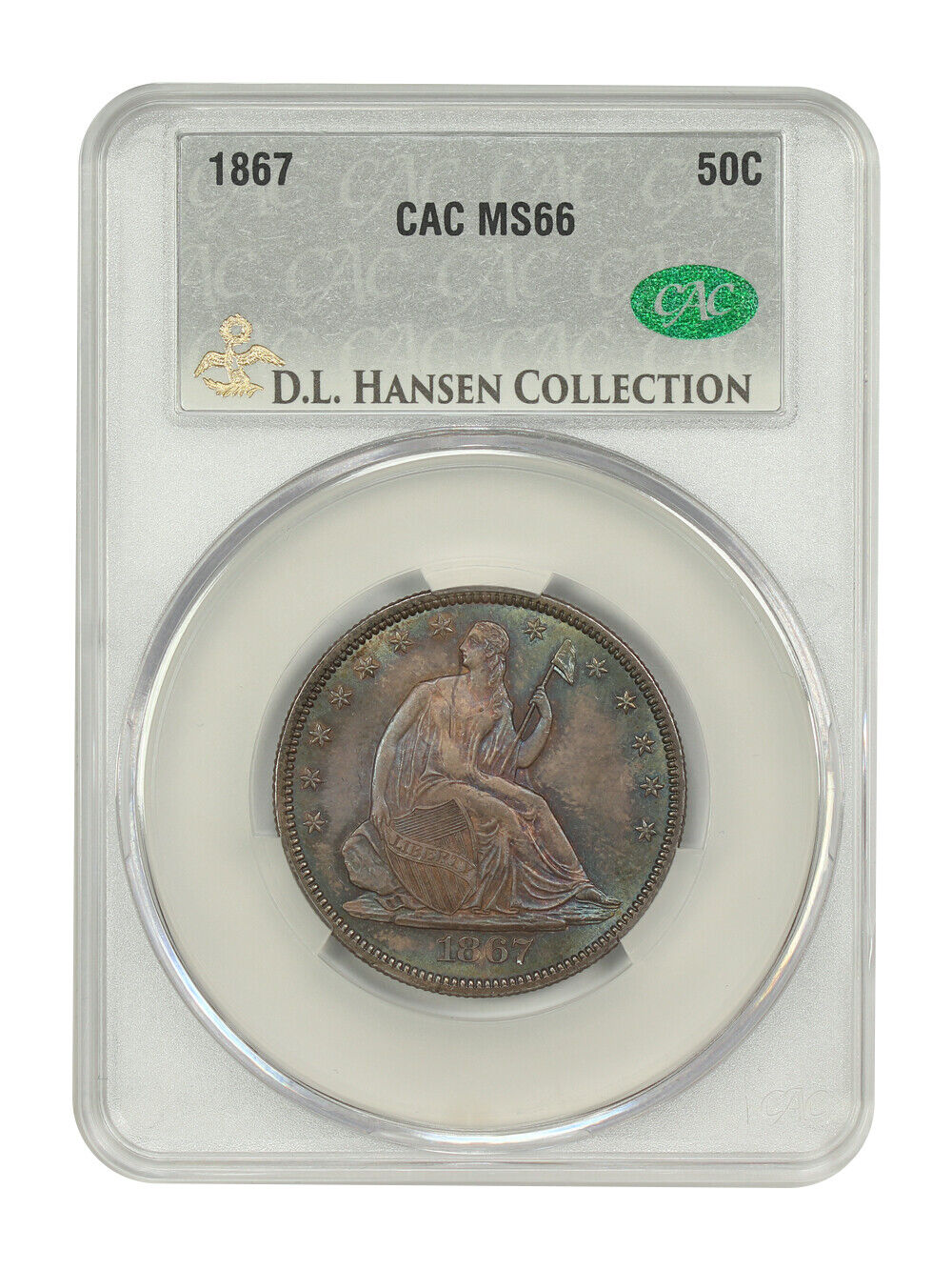 1867 50C CACG MS66 ex: D.L. Hansen - Liberty Seated Half Dollar