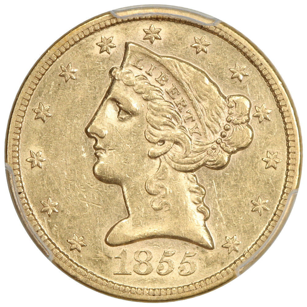 1855-S $5 PCGS AU55 - Liberty Head $5