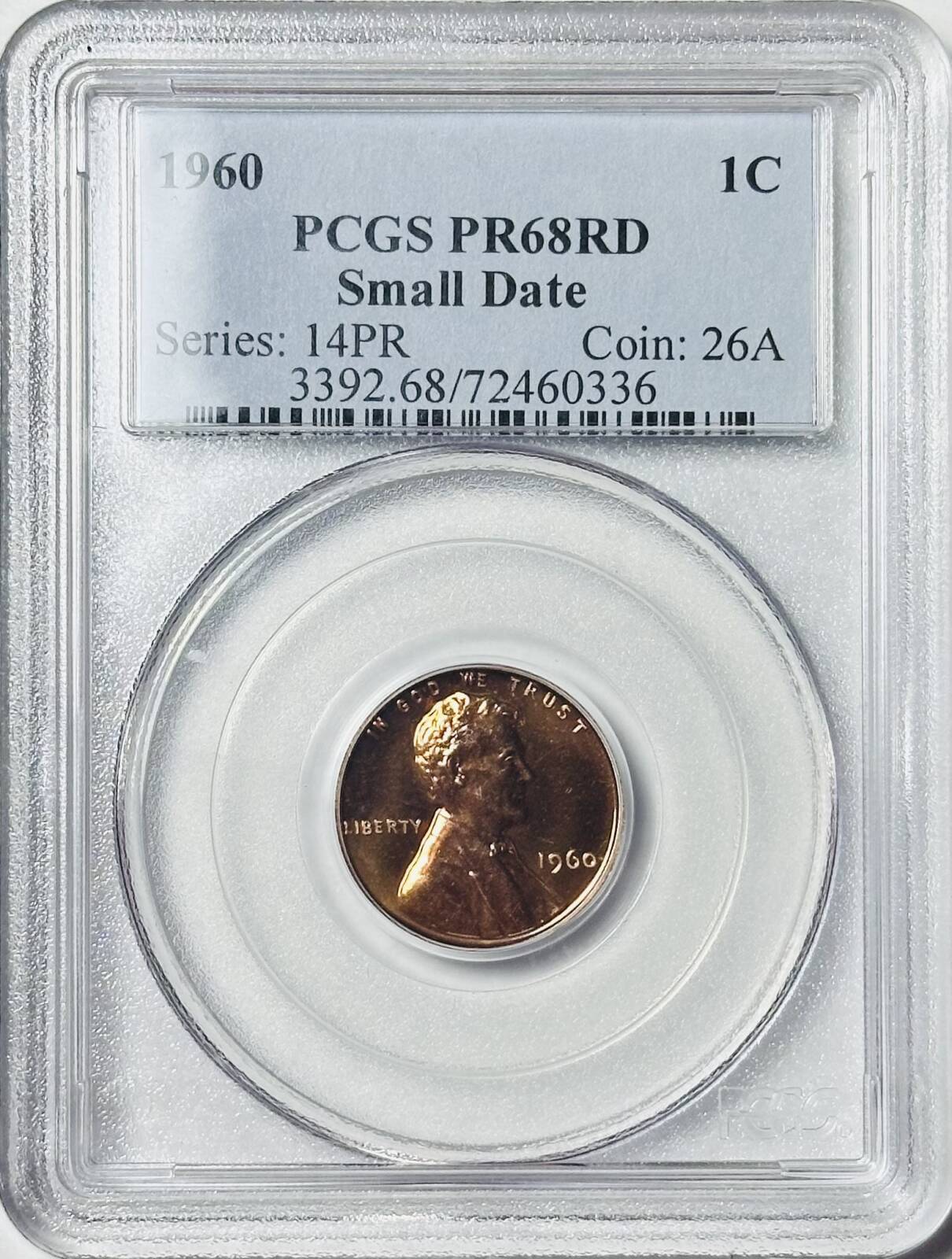 1960 P Small Cents Lincoln, Memorial Reverse PCGS PR-68 RD Small Date