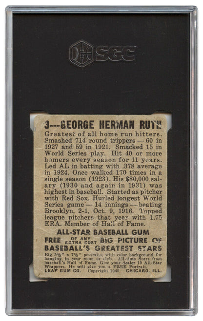 1948-49 Leaf Gum Co. #3 Babe Ruth SGC 1