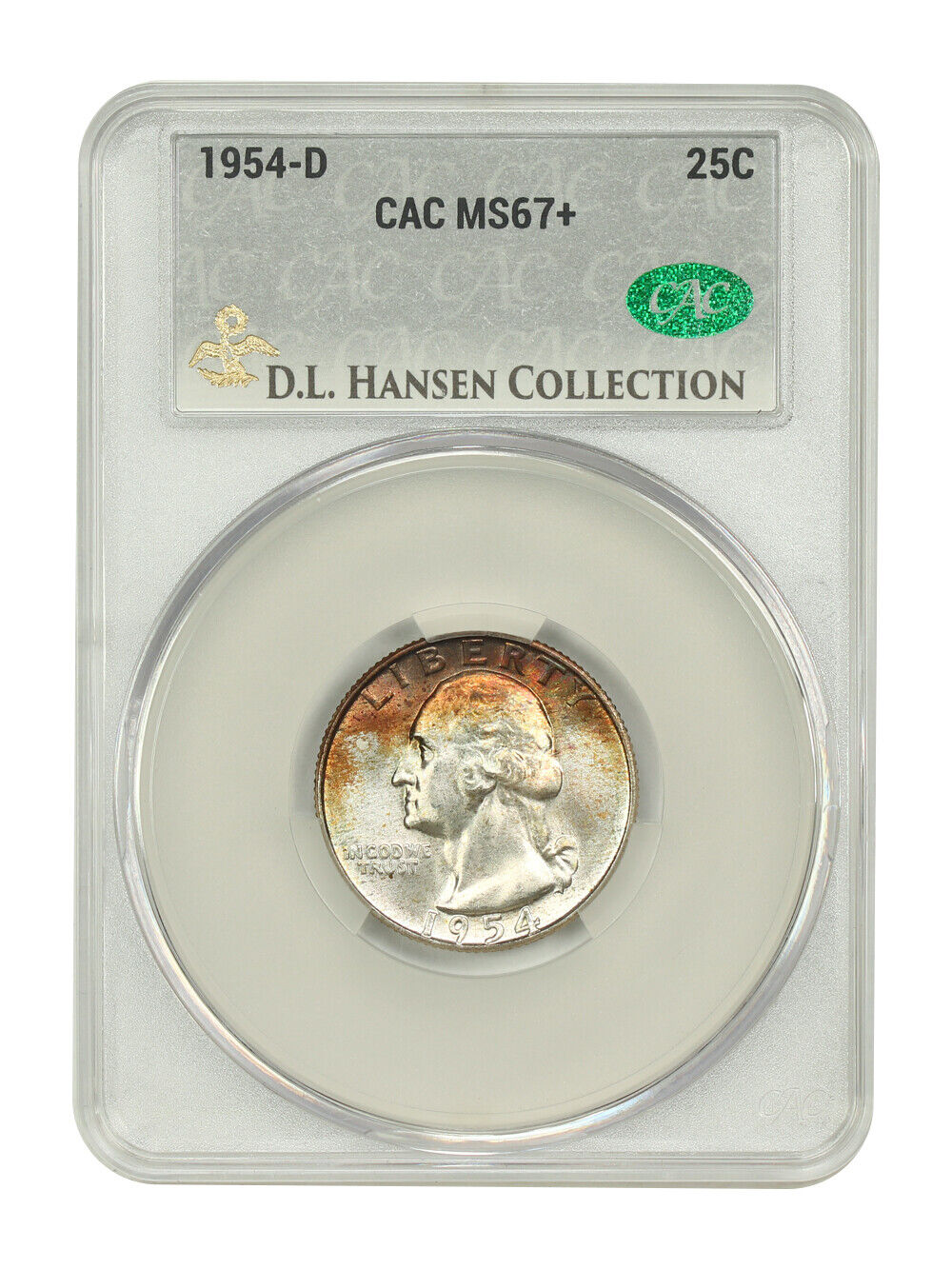 1954-D 25C CACG MS67+ ex: D.L. Hansen - Washington Quarter