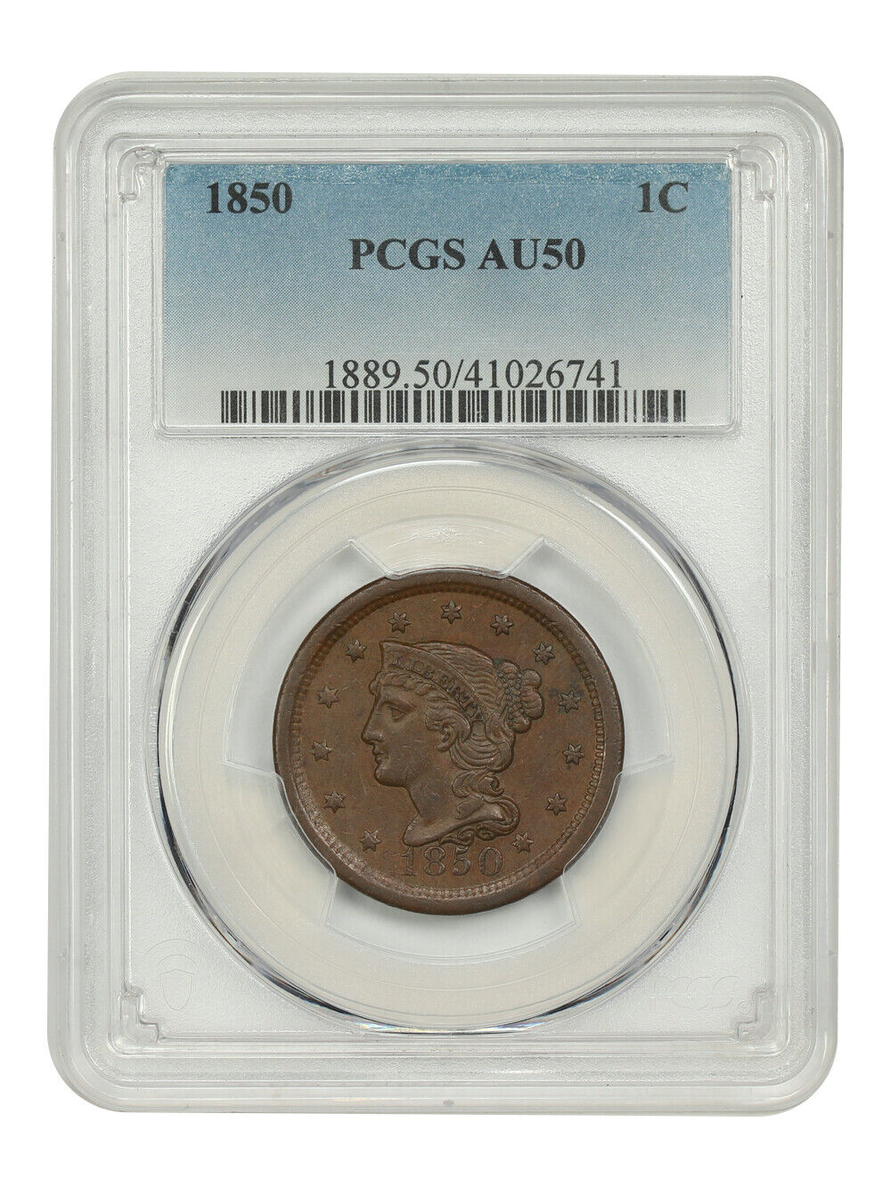 1850 1C PCGS AU50 - Braided Hair Cent