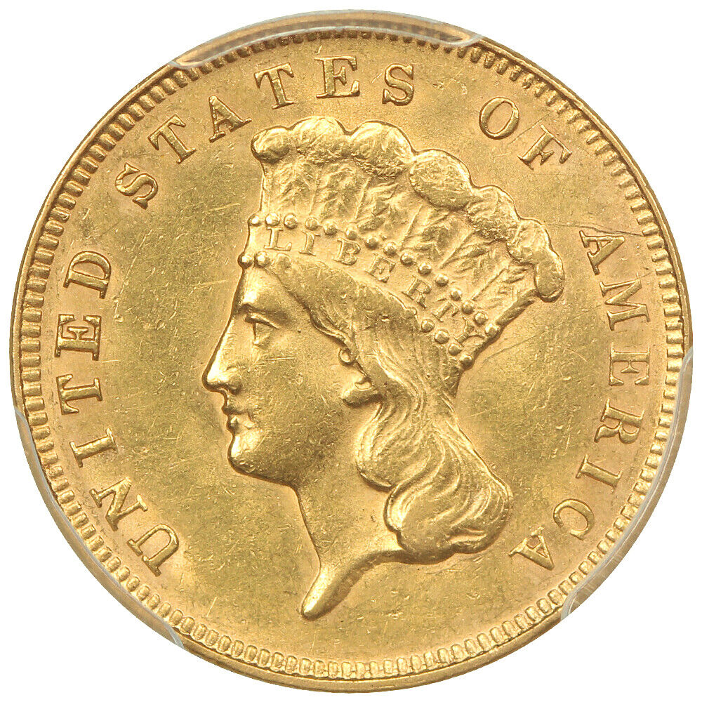 1878 $3 PCGS/CAC AU58 - Three Dollar - Popular Gold Type Coin