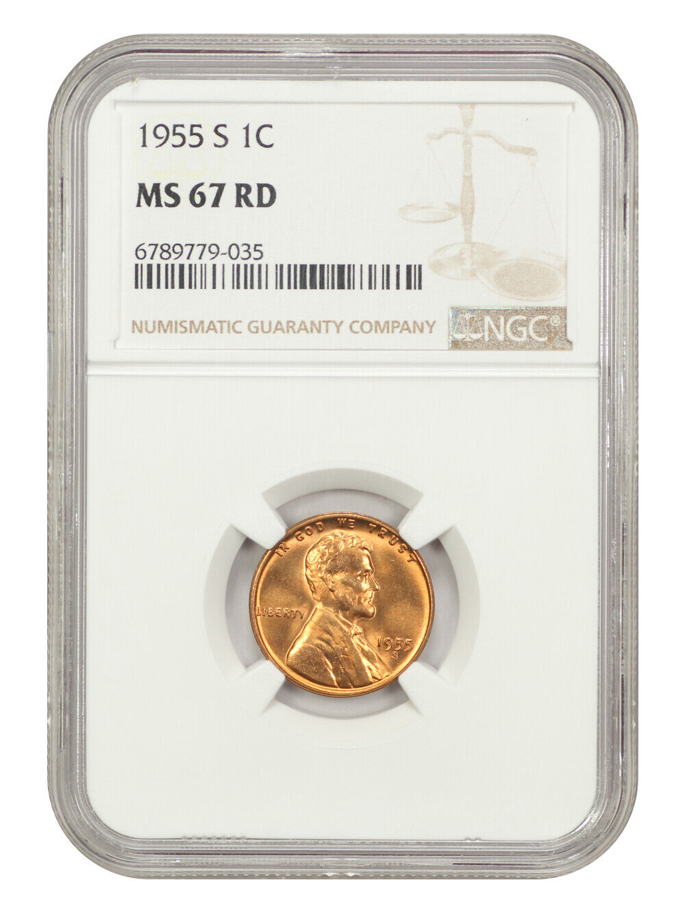 1955-S 1C NGC MS67RD