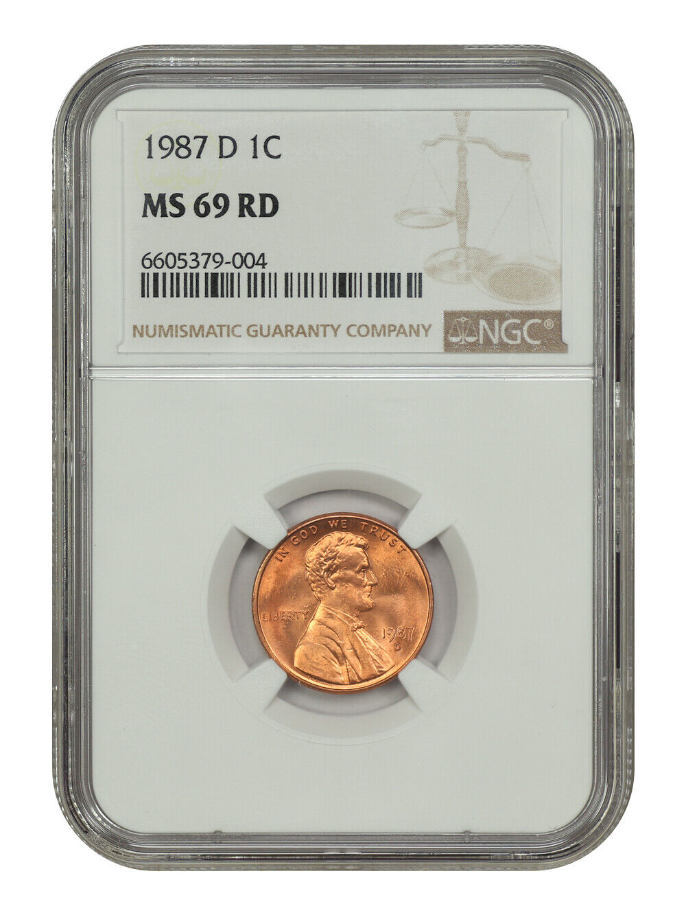 1987-D 1C NGC MS69RD - Lincoln Cent (Modern)