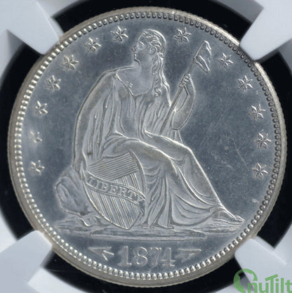 1874-CC 50C NGC MS63 (Arrows, Bressett Autograph) - Liberty Seated Half Dollar