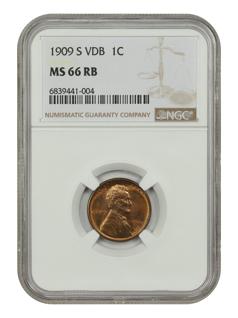 1909-S VDB 1C NGC MS66RB - Lincoln Cent (Wheat Reverse) - Popular Key Date