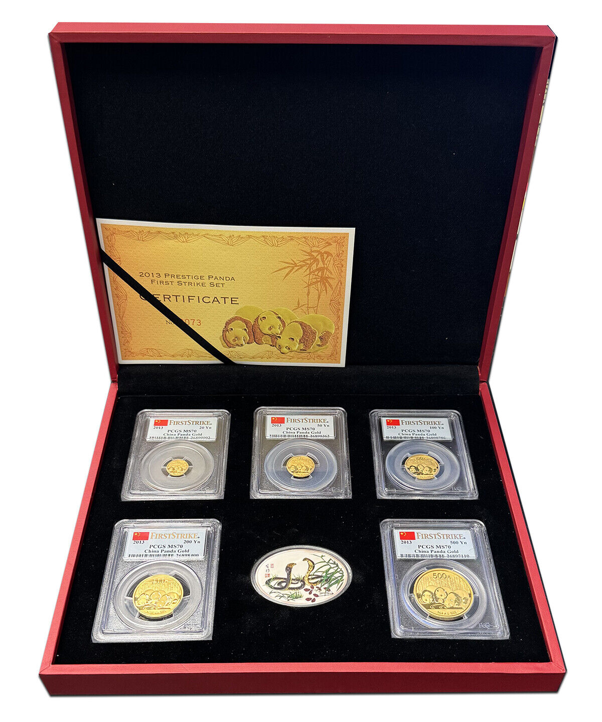 China: 2013 Gold Panda Prestige Set PCGS Gem BU (5 Coins, First Strike, w/Box &