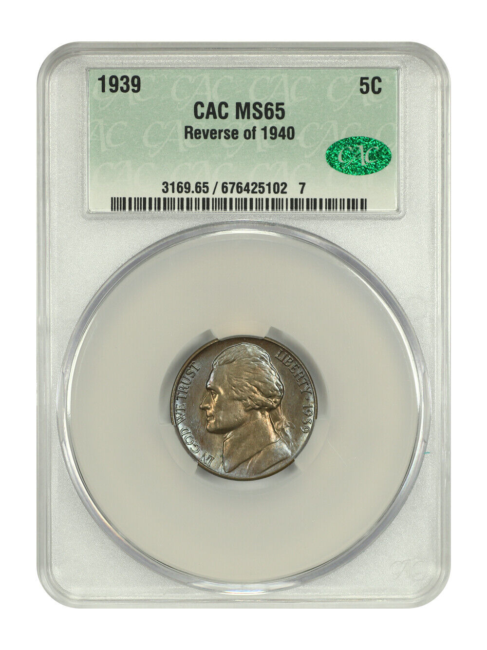 1939 5C Reverse of 1940 CACG MS65 - Jefferson Nickel