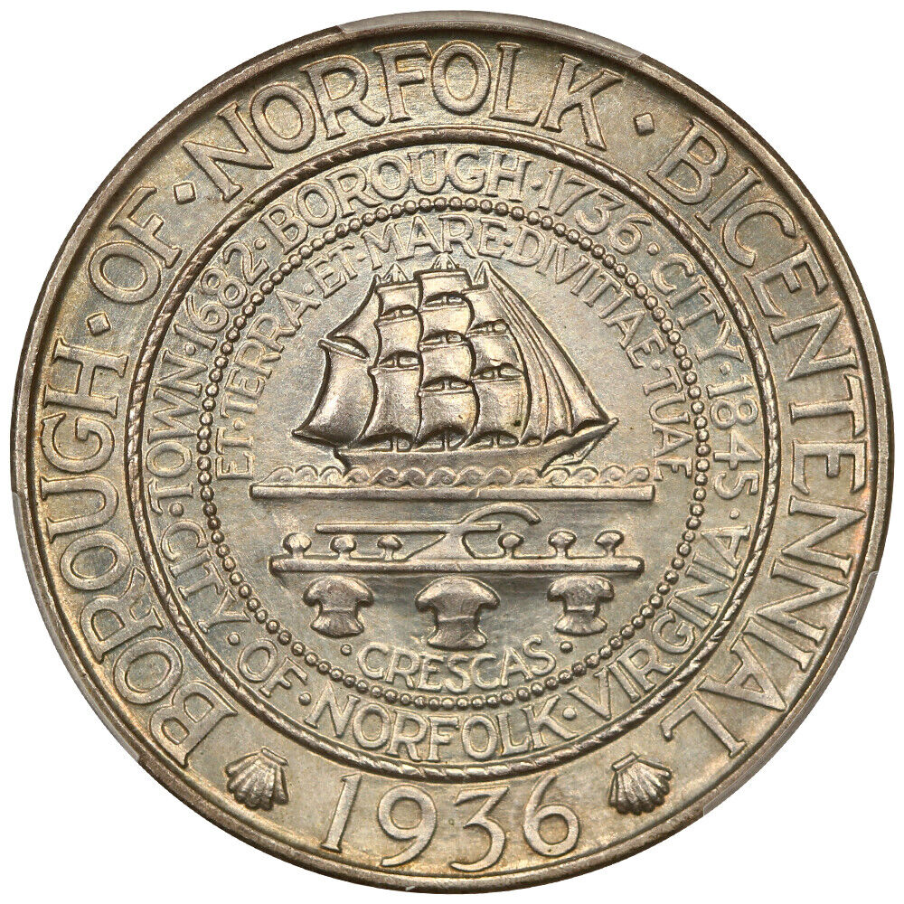 1936 50C Norfolk CACG MS67 - Classic Silver Commemorative - Low Mintage Issue