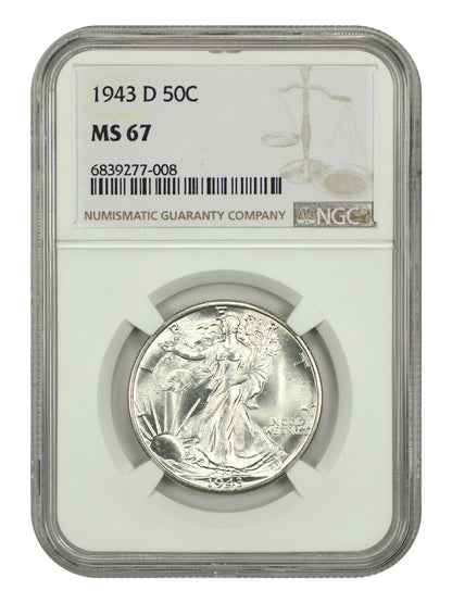 1943-D 50C NGC MS67 - Walking Liberty Half Dollar