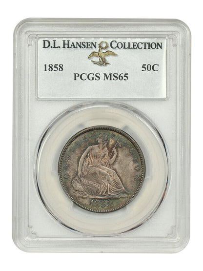 1858 50C PCGS MS65 ex: D.L. Hansen