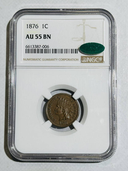 1876 P Small Cents Indian Head NGC AU-55 BN CAC