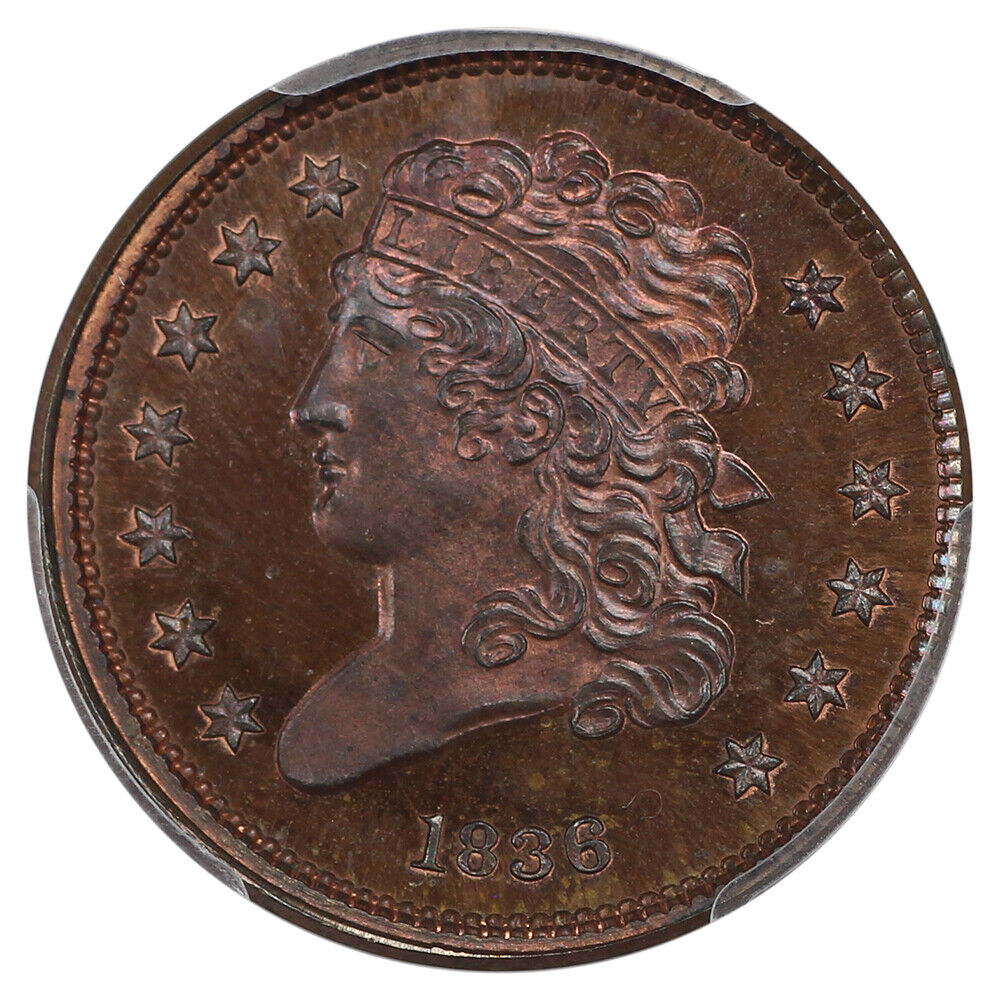 1836 1/2C PCGS PR65BN (1st Restrike, Rev of 1836) ex: D.L. Hansen