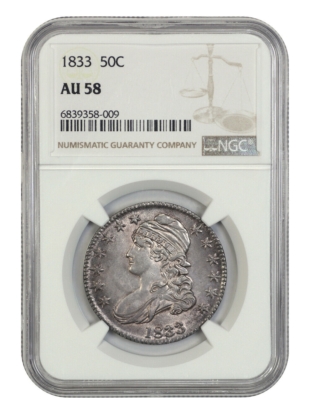 1833 50C NGC AU58 - Capped Bust Half Dollar