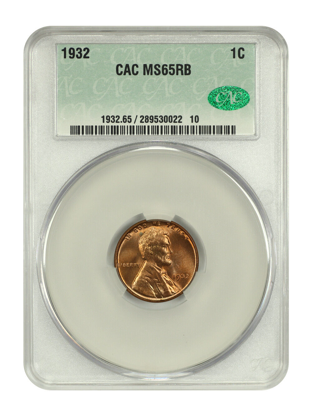 1932 1C CACG MS65RB - Lincoln Cent (Wheat Reverse)