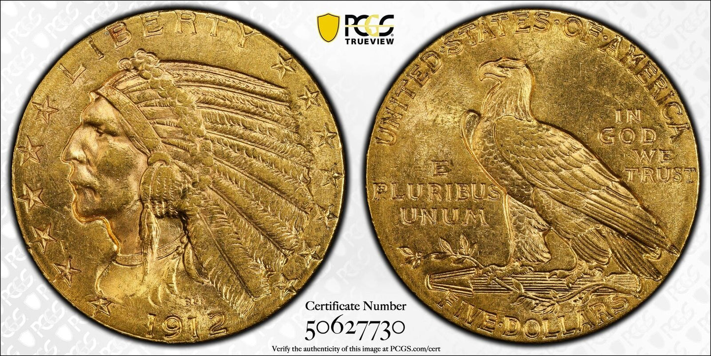 1912 P Gold Half Eagles $5 Indian Head PCGS MS-63+